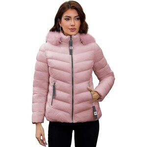 Women's Purple 100% Polyester Shinny Zip-up Winter Warm Quilted Puffer Jacket